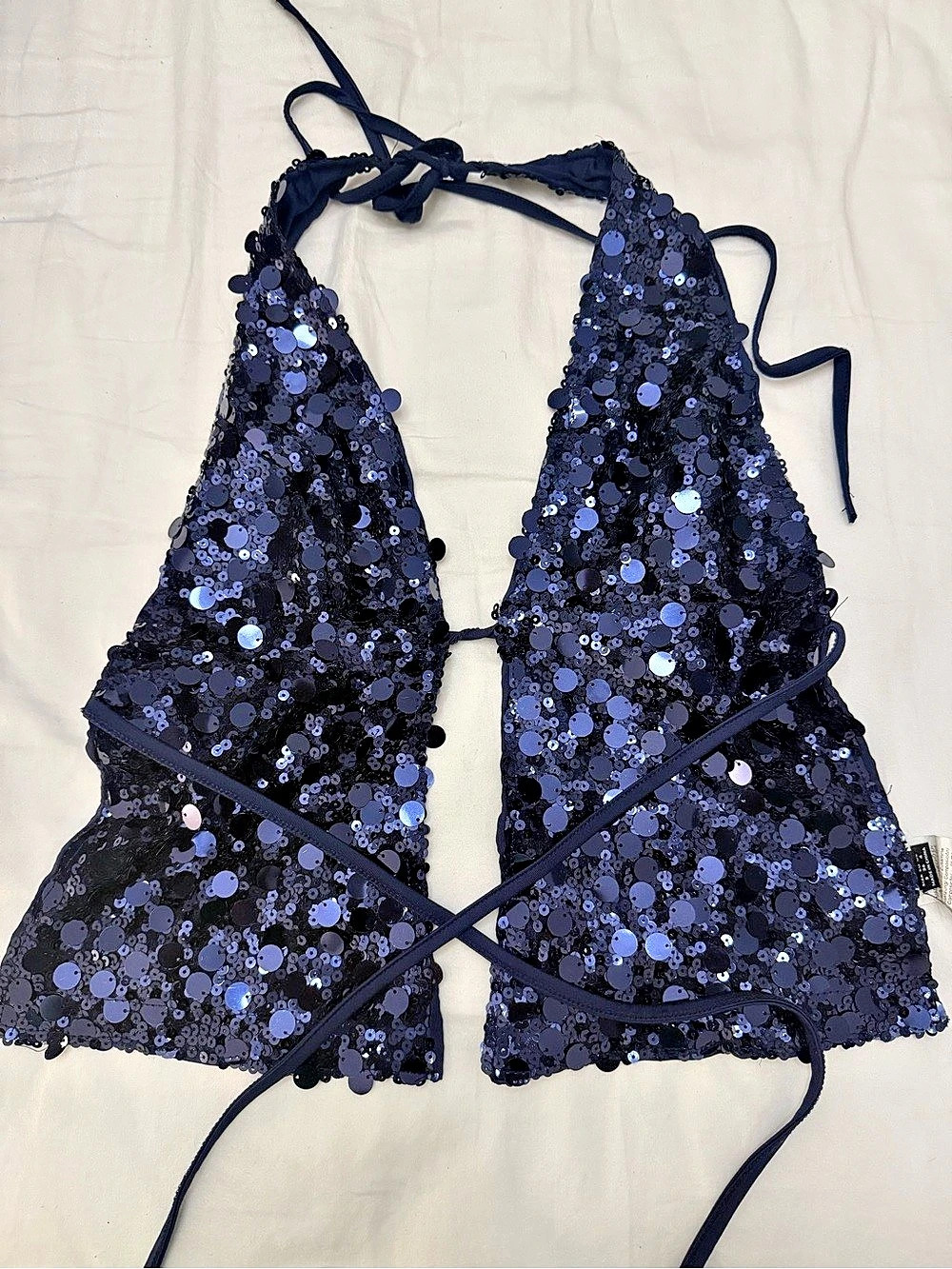 Navy Sequin One-Piece halter top